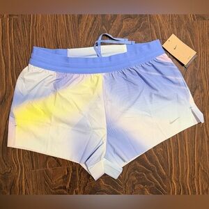 NEW Nike Swift Dri-Fit Women Pastel Ombre Athletic Shorts L Blue, Yellow & White